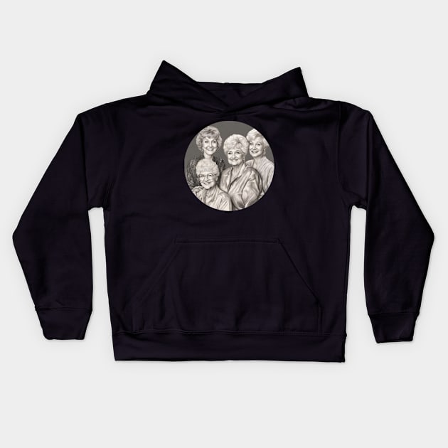 a golden girls drawing in black and white Kids Hoodie by badrhijri